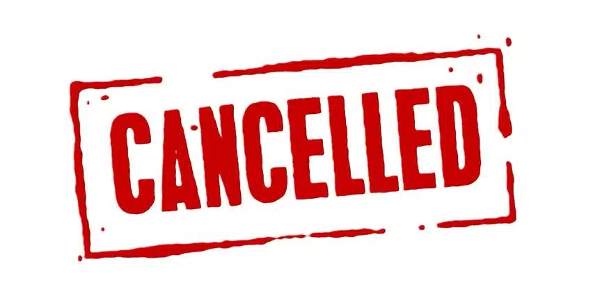 bold red graphic of the word "CANCELLED" in all capital letters